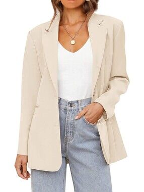 Merokeety Classic Women's Single-Breasted Cream Blazer Medium